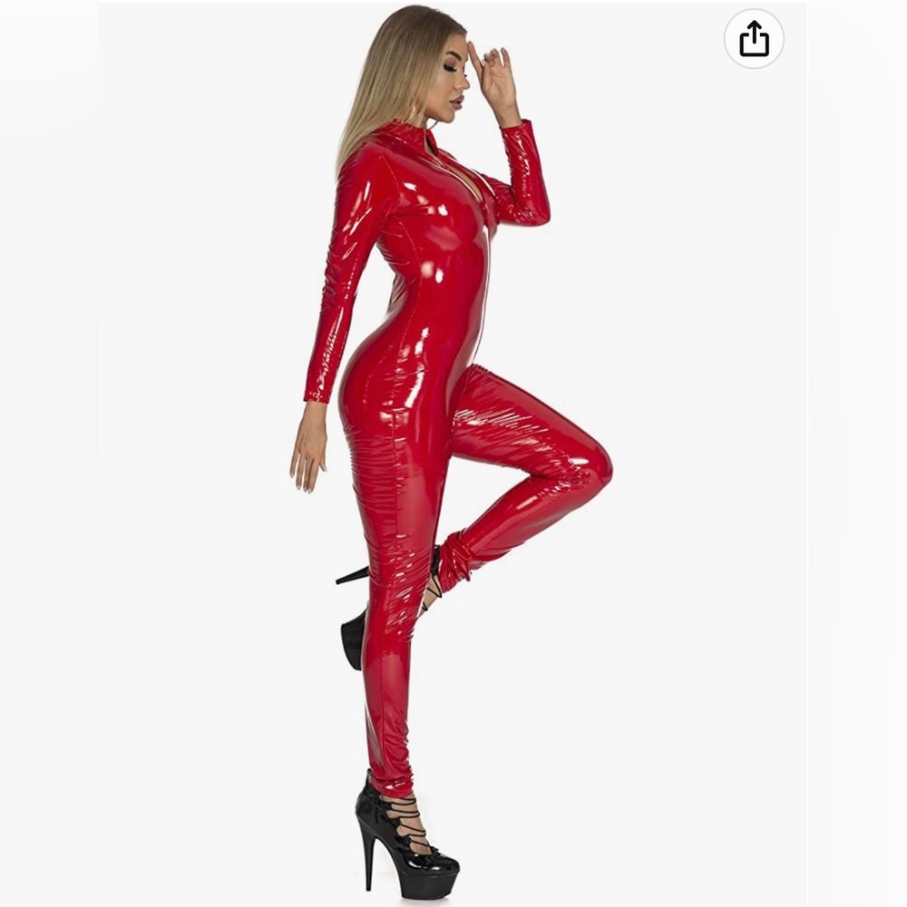 Britney red latex suit xs